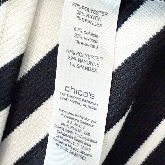 Chico’s Size 0 Black White Chevron Stripe Top V-Neck 3/4 Sleeve Stretch Rib Knit - Picture 9 of 9